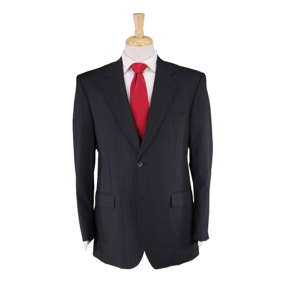 Glenmore Argentina Navy Blue Pinstripe Wool-Mohair Loro Piana Suit 40R